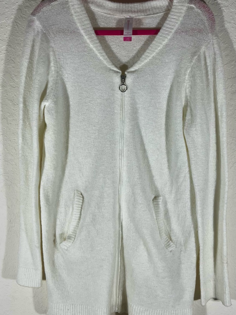 Women's Zip-Front Knit Sweater Cardigan - White Size L